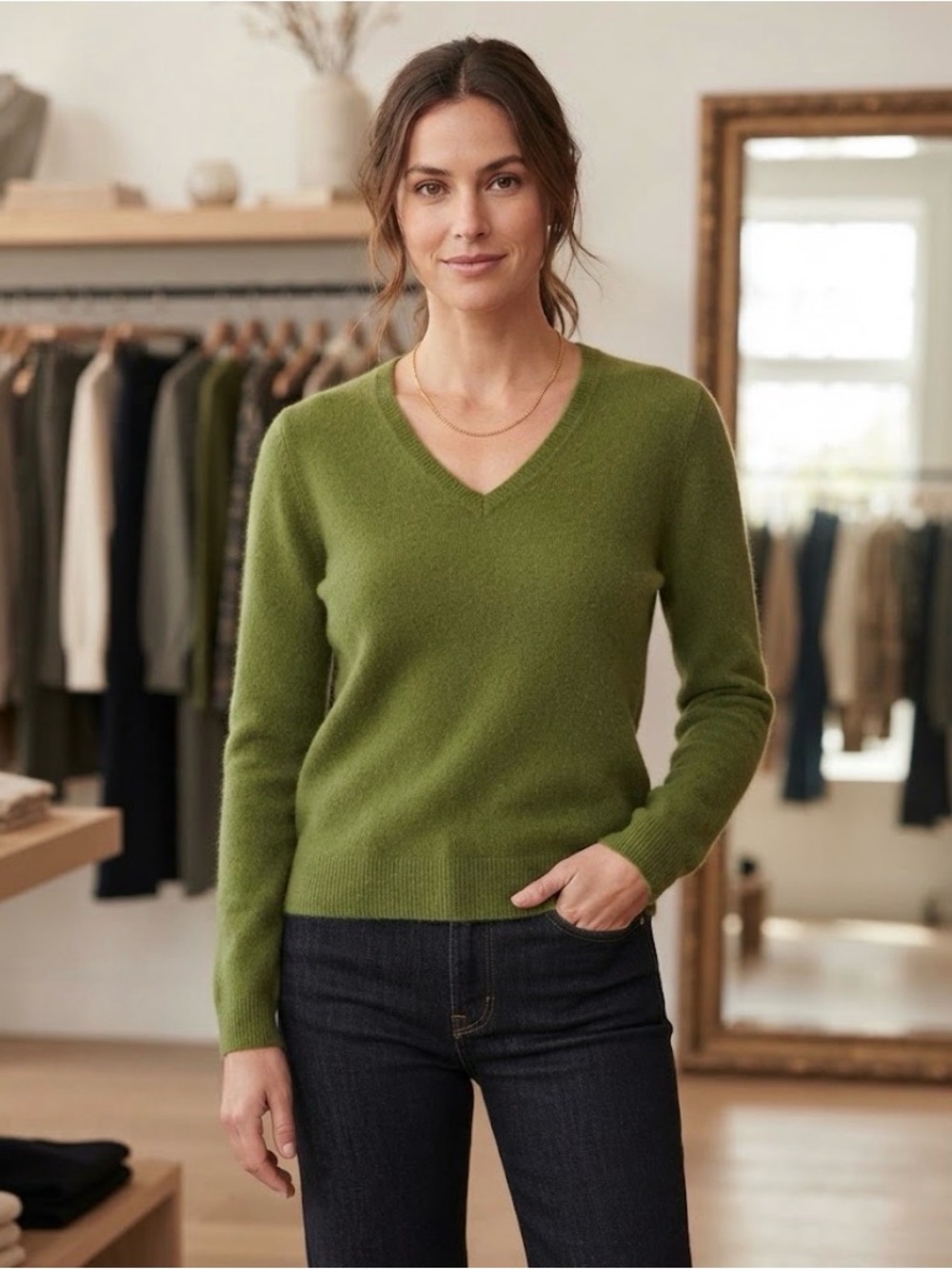 Only Mine Olive Green V-Neck Women's Sweater